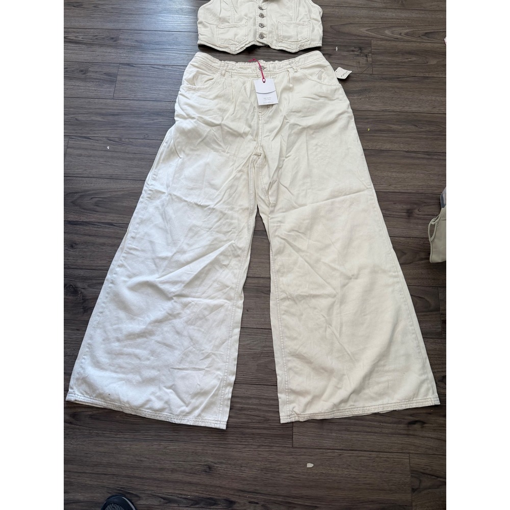 NWT Free People Suit Shop Gabbie Vest Suit Set Ivory Wide Leg Pants Top Large - Picture 3 of 8